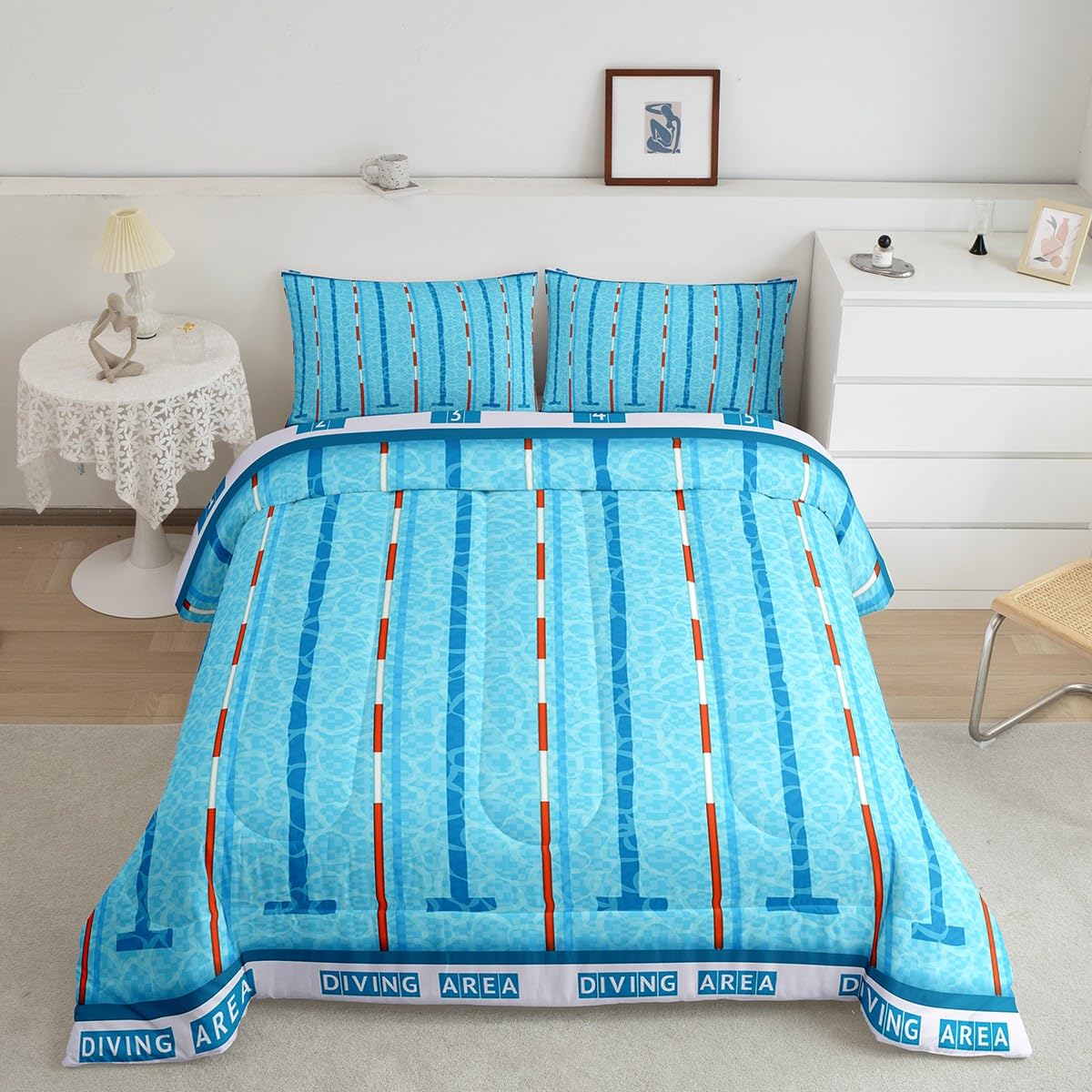 Swimming Kids Comforter Set Full Size,Swim Sports Games Modern Fashion Bedding Set,Boys Girls Adults Room Decor,Swimming Pool Ch